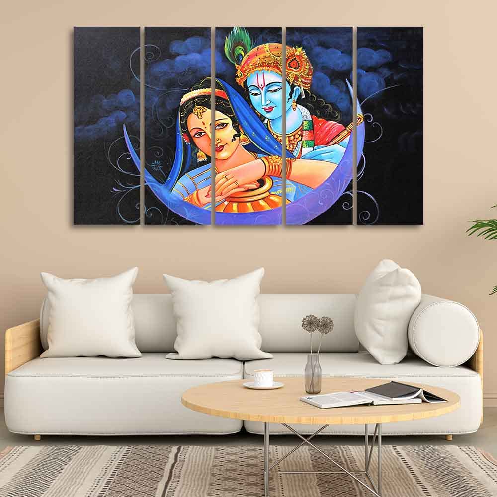 VIBECRAFTS Radha Krishna Canvas Wall Painting Set of Five Pieces For Home|Office|Living Room|Gift (PTVC5Pcs4_8698)