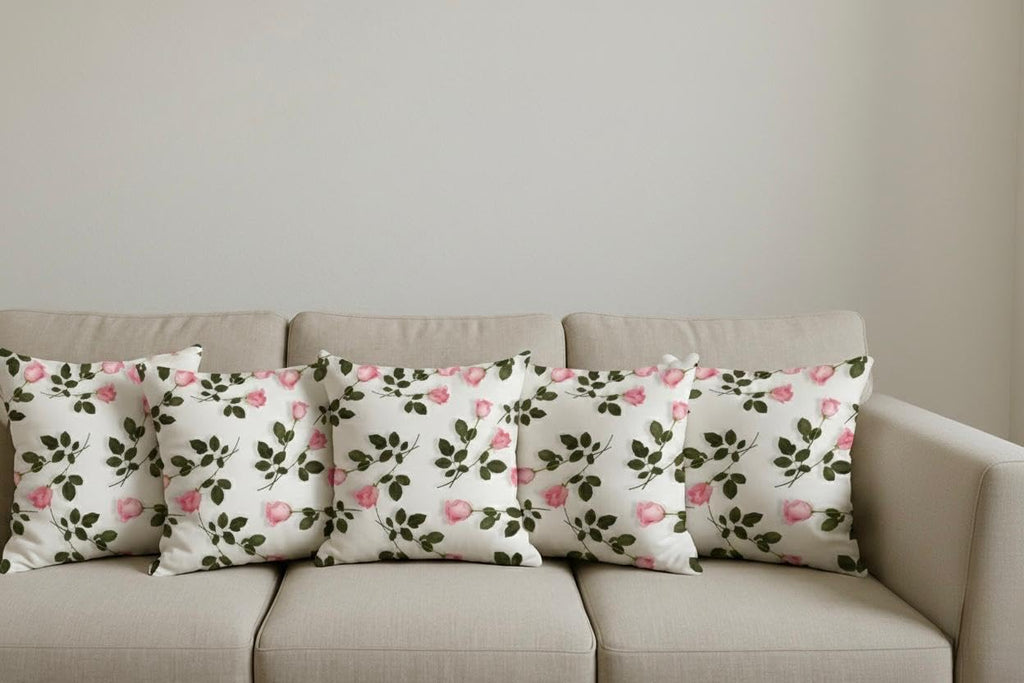 AMAZE ATTIRES Velvet Cushion Cover 16x16 Inch – Set of 6 Decorative Throw Pillow Covers for Sofa, Couch or Bed – Designer Printed Square Cushion Covers – Home Decor (Pink Floral)