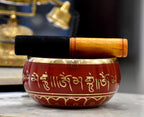 DSH Tibetan Singing Bowl Handcrafted Meditation Sound Bowl Easy To Play Vibration Therapy Praying Bowl (Red-5.5 inch)
