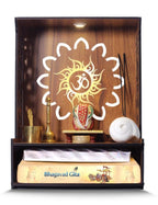 Aquatic Craft Home Wooden Temple with Light, Designer Spacious Pooja Mandir, Warm White LED Lighting, Pre-Assembled Pine Wall/Table Temple, Brown, Medium