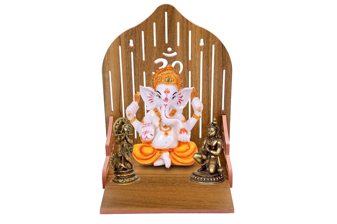 nexat Wooden Wall Mount Temple for Home Shop Office | Art and Craft Wooden Temple | Home Temple | Puja Mandir |Wall Hanging and Table Top Home Mandir Temple (Brown Color) (Brown)
