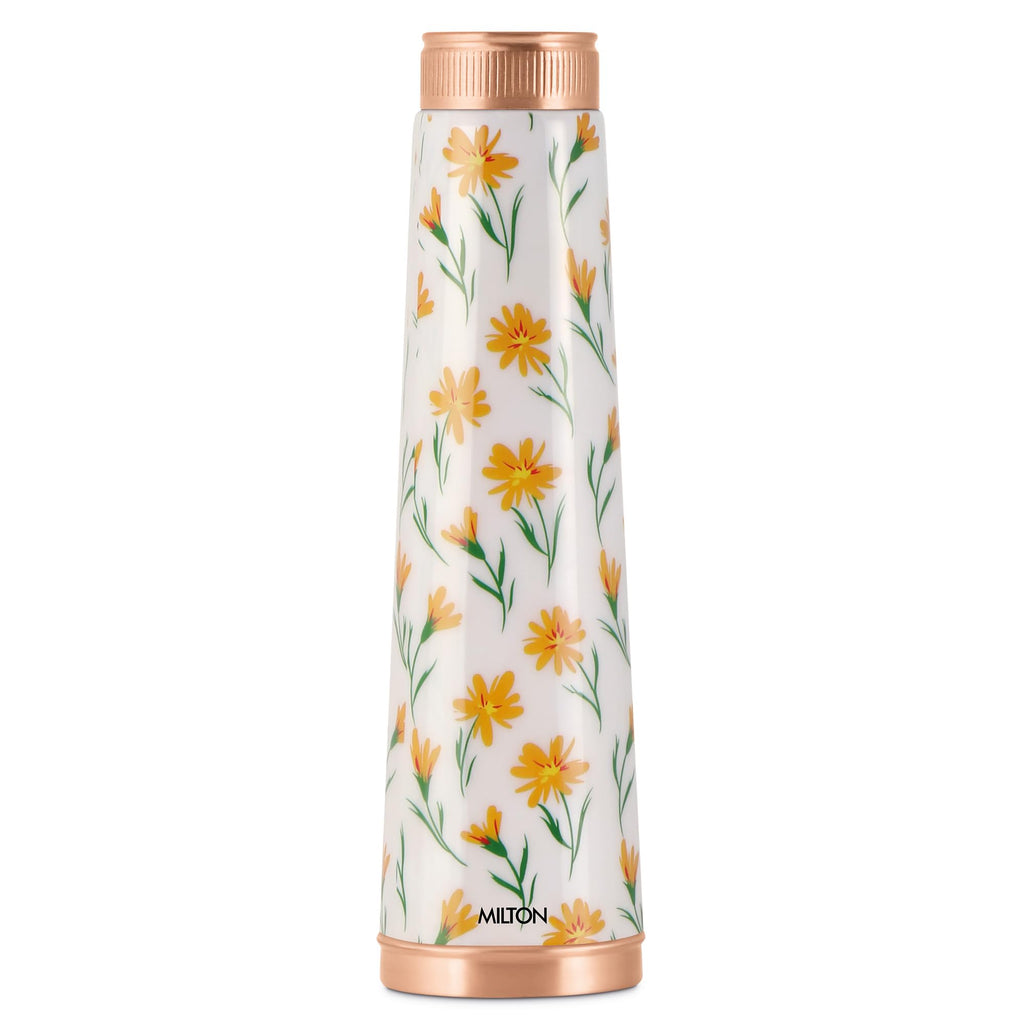 MILTON Copper Delight Design Water Bottle, 915 ml, Floral | Lacquer Coating, Curved bottle | Diwali | Festive | Gifting | Yoga | Home | Kitchen | Vedic