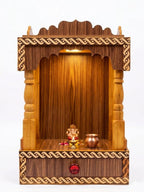 Handcrafted Wooden Temple for Home & Office | Compact Puja Mandir with Storage Drawer & Traditional Carvings | Elegant Pooja Ghar Mandapam (Size: 45 x 32 x 22 cm)