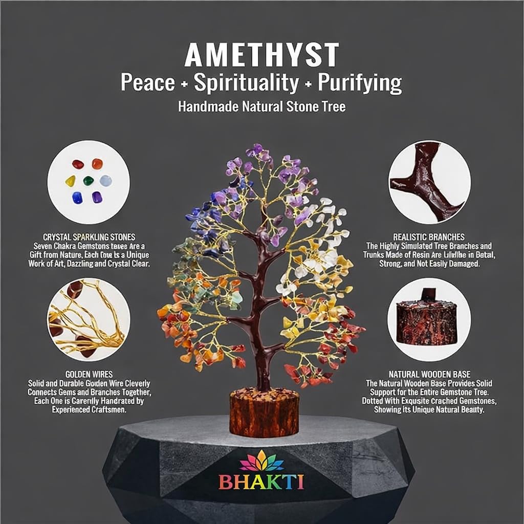 300 Beads, 7 Chakra Crystal Tree, Showpiece Good Luck and Positive Energy, Showpiece for Living Room, Natural Healing Gemstones Money/Lucky Tree for Good Luck, Multicolor