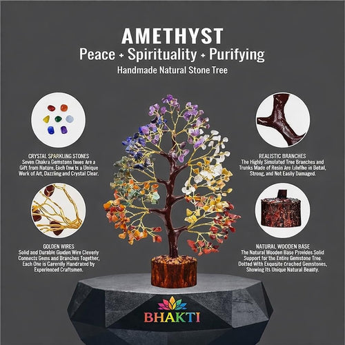 300 Beads, 7 Chakra Crystal Tree, Showpiece Good Luck and Positive Energy, Showpiece for Living Room, Natural Healing Gemstones Money/Lucky Tree for Good Luck, Multicolor