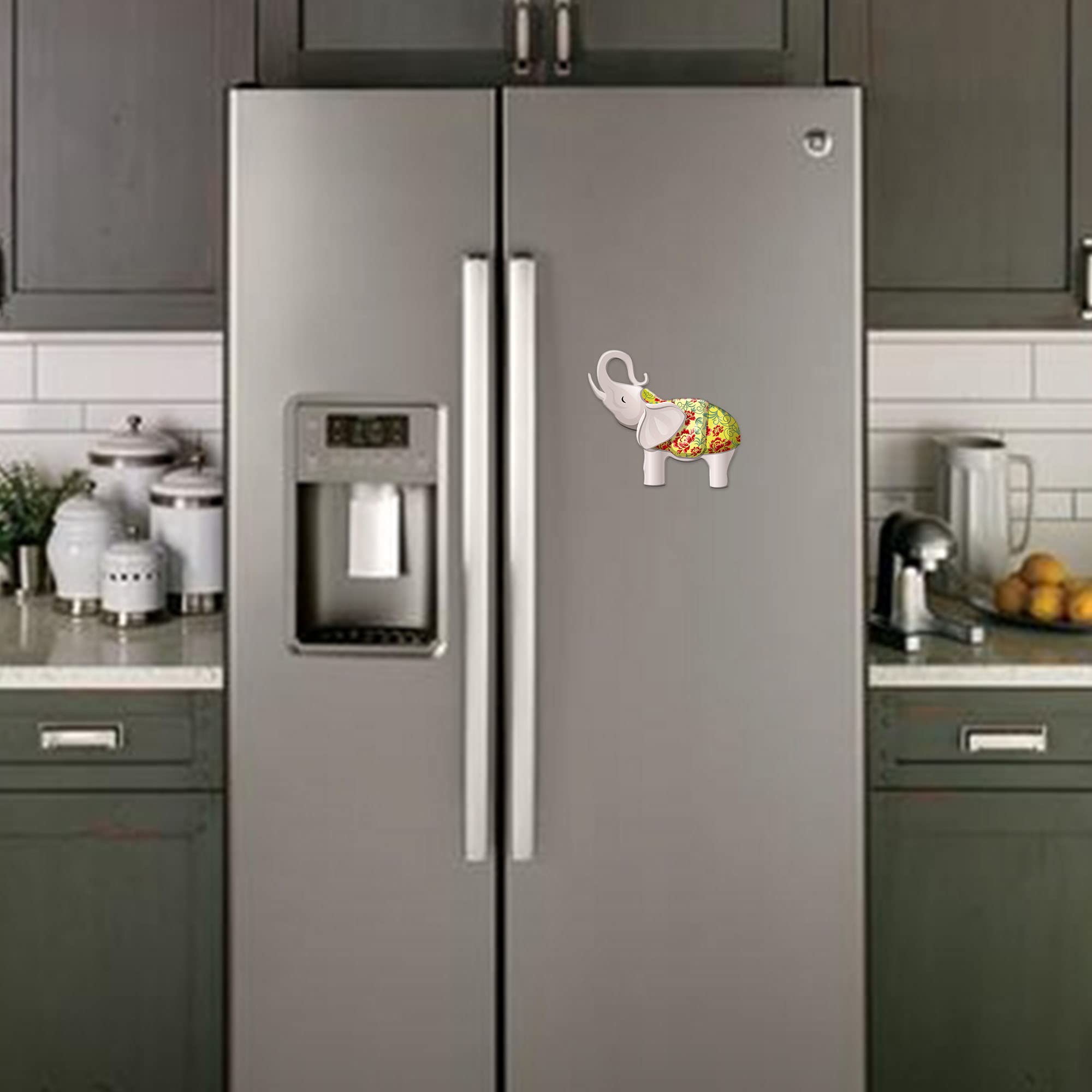 Artvibes Fridge Magnet White Elephant Decorative Magnet for Refrigerator|Almirah|Washing Machine(RM_7012)