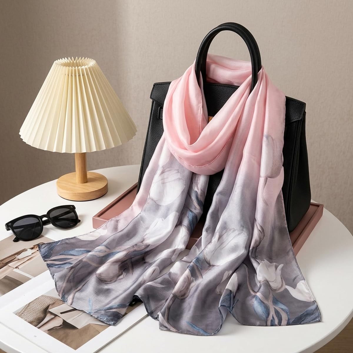 SANNIDHI Pink Tulip Satin Shawl Wrap Scarf for Women Stylish 180 * 90cm