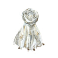 FAHABO Scarf Woman Floral Print Premium Mal Mal Textured Cotton Scarves with Tassels | Hijab Scarf | Headscarf | Neck Scarf | Stoles | Wraps | Size 71 L x 33 W (Elegance Grey, Mustard)