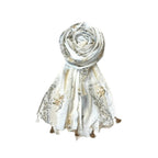 FAHABO Scarf Woman Floral Print Premium Mal Mal Textured Cotton Scarves with Tassels | Hijab Scarf | Headscarf | Neck Scarf | Stoles | Wraps | Size 71 L x 33 W (Elegance Grey, Mustard)