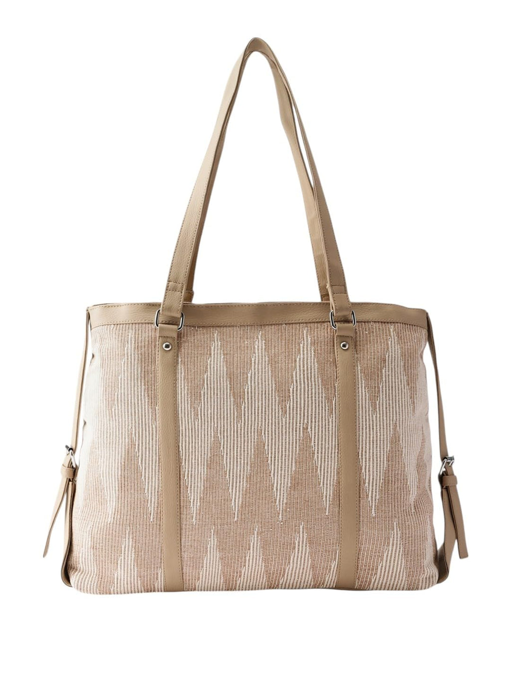 PRIMROSE Chevron Pattern Tote Bag for Women, Black and Beige (Brown)