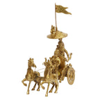 ARTVARKO Mahabharat/Geeta Arjun Chariot (Rath) with Krishna & Hanuman: Sculpted in Solid Brass Metal | Lord Krishna Arjun Rath Idol Showpieces