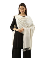 Pashmoda Women’s 100% Pure Wool Aari Embroidered Stole, Shawl and Wrap, Woolmark Certified, Sustainable and Natural Fabric (Size 28x80) (White)