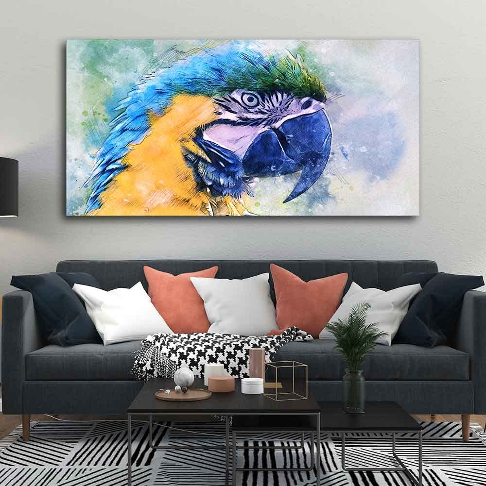 VIBECRAFTS Canvas Paintings for Living Room Drawing Room Parrot Watecolor Art Canvas Wall Painting Fitted With Wooden Frame for Home | Office | Gift (PTVCH_2422)