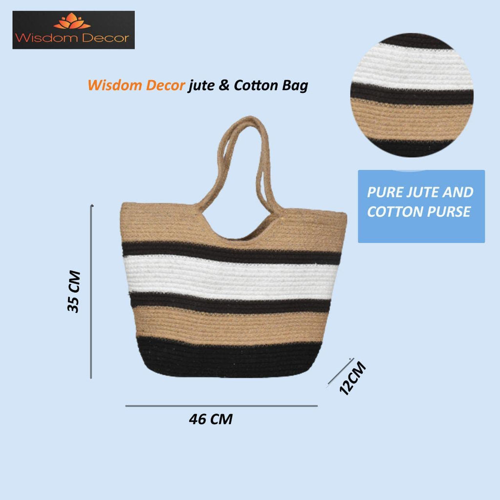 ROSSLYN Big Eco-Friendly Reusable Jute&Cotton Bag for Cloth Shopping Bags for Daily use Market Carry Milk Grocery Fruits Vegetable with Reinforced Handle jhola Bag (WHITE BIGE)