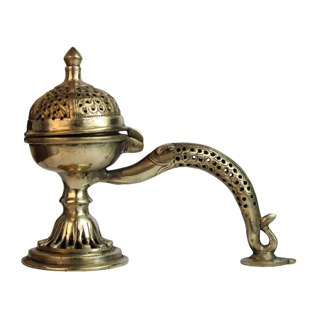 Artvarko Big Brass Dhuna Loban Burner Long Handle Dhooni Dhoop Dani Dhuni Decorative Antique lubandan, insence Burner, Incense Gift Items(LxBxH 9x4.5x8 Inches)