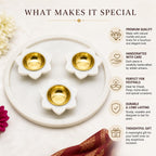 White Marble Tealight Candle Holders with Brass Interior, Set of 3 — Elegant Home & Festive Decor| Decor Items | Diya for Pooja, Decor and Special Occasion