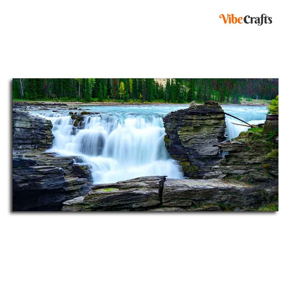 VIBECRAFTS Canvas Paintings for Living Room Drawing Room Panoramic Canvas Wall Painting of Amazing Waterfall View for Home|Office|Gift(PTVCH_2365NV)