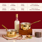 P•TAL Brass Saucepan 1.2L with Insulated Heat-Resistant Handle | 100% Pure Brass Tin Coated Tea Pan | Chemical-Free and Non-Stick (Free 30ml Copper & Brasss Cleaning Solution)