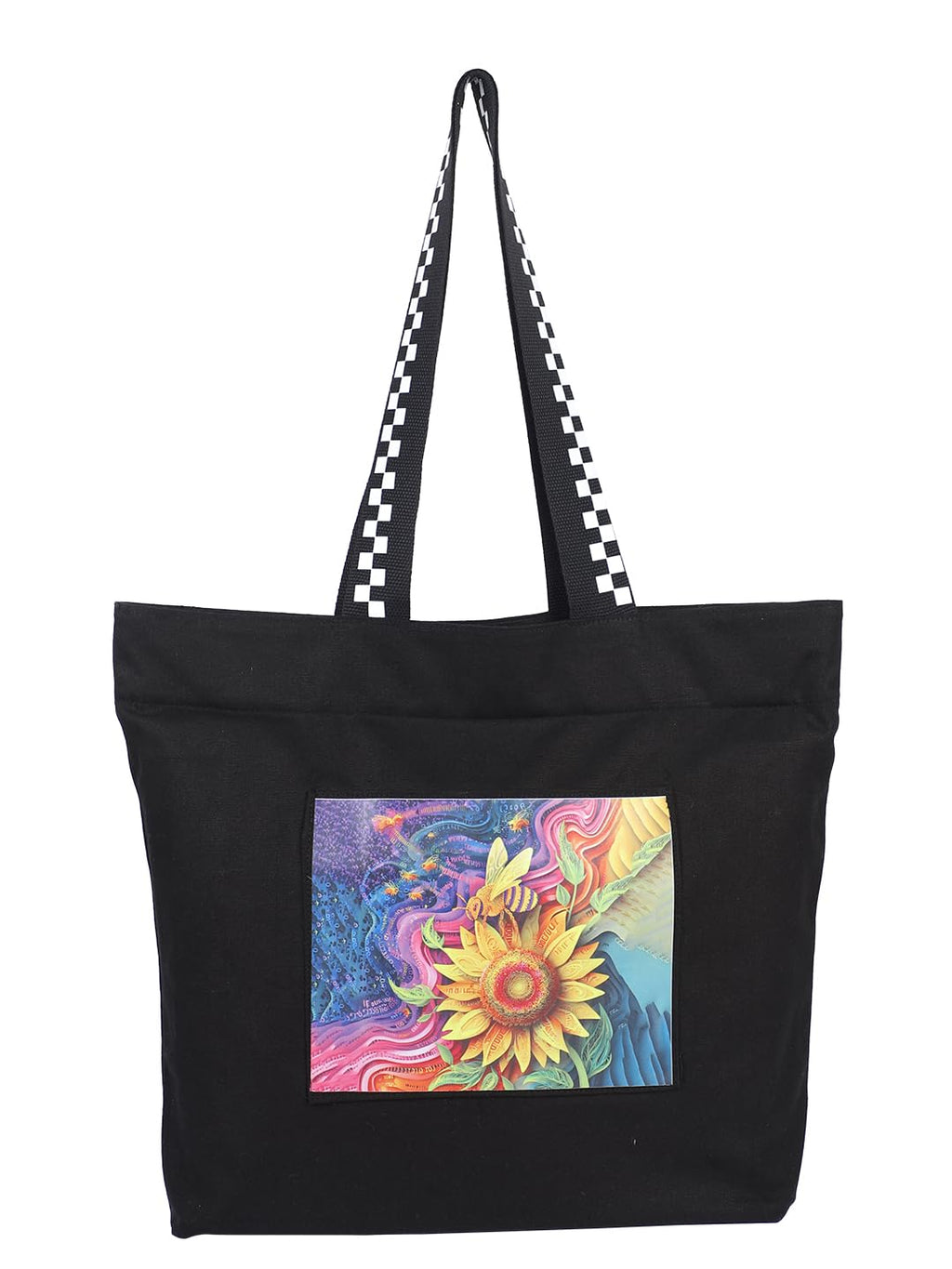 WOTM On The Move Tote | Premium Printed Cotton Canvas Tote Bag with Zipper & Inside Pocket, Stylish Everyday Travel Bag for Work, College, Office, Travel, Shopping (Save the bees)