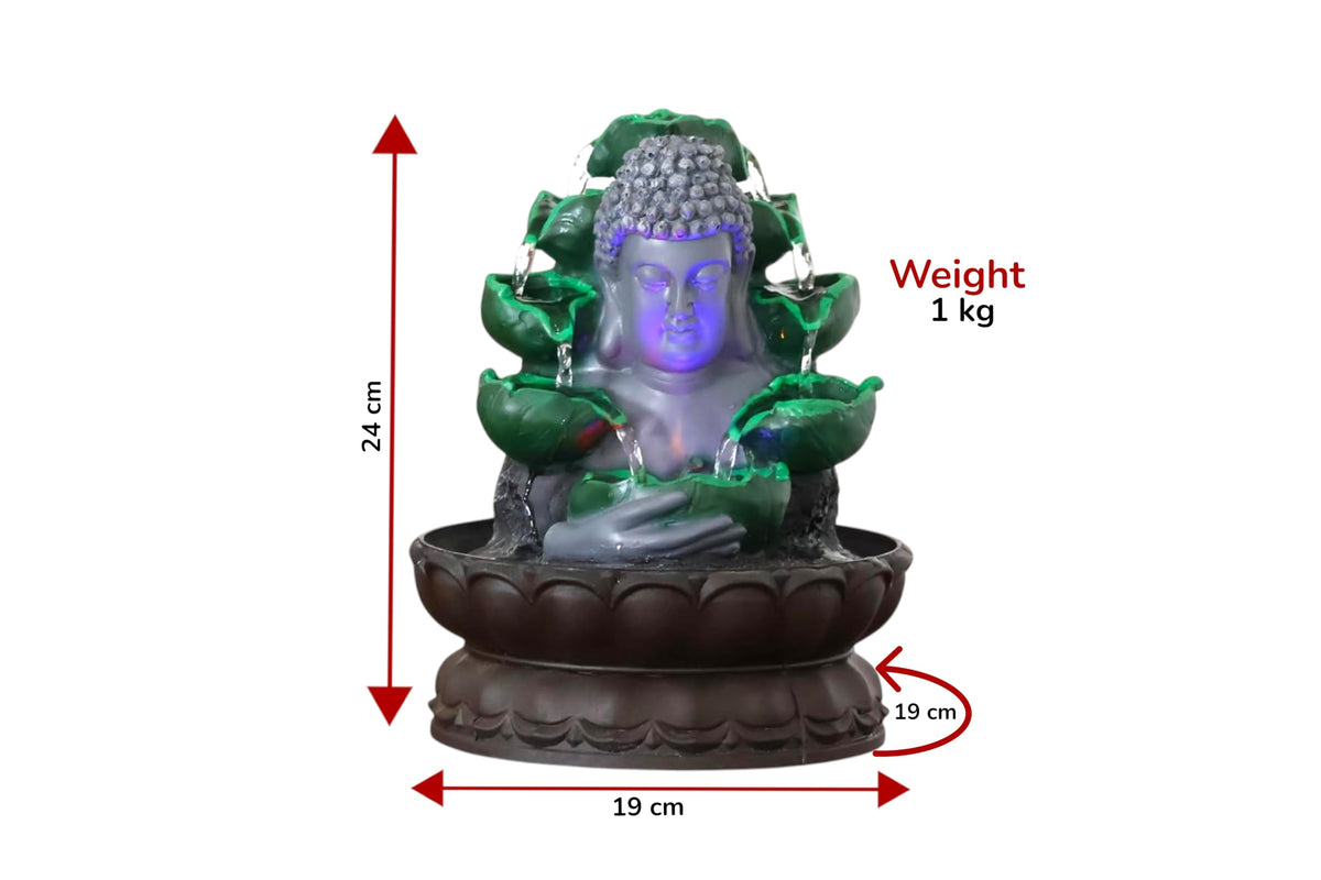 Kridaykraft Decorative Buddha Face Water Fountain for Home Decor, Indoor Tabletop Zen Fountain with LED Light, Relaxing Fountain for Living Room, Office Desk, Meditation, 24 cm