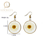 Locrccl Daisy Pressed Flower Earrings - Handmade Resin Real Dried Floral Teardrop Dangle Earring - White Spring Jewelry for Women, Polyester, No Gemstone