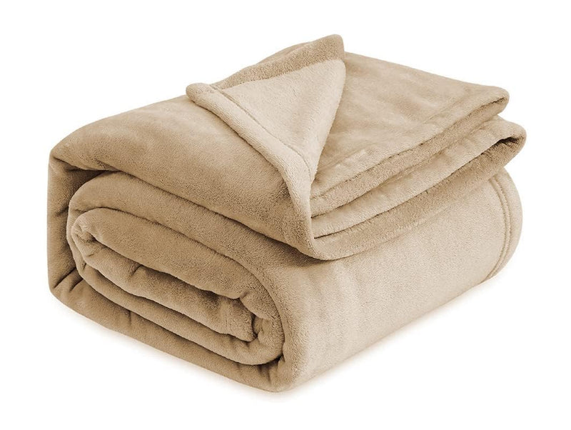 A Brand New - Umi Plush Flannel Blanket 300 GSM Lightweight Cozy Ultra Soft Premium Luxury Throw for Bed, Sofa, Couch, Travel & Camping (Beige, Single 150x220) Kafalo