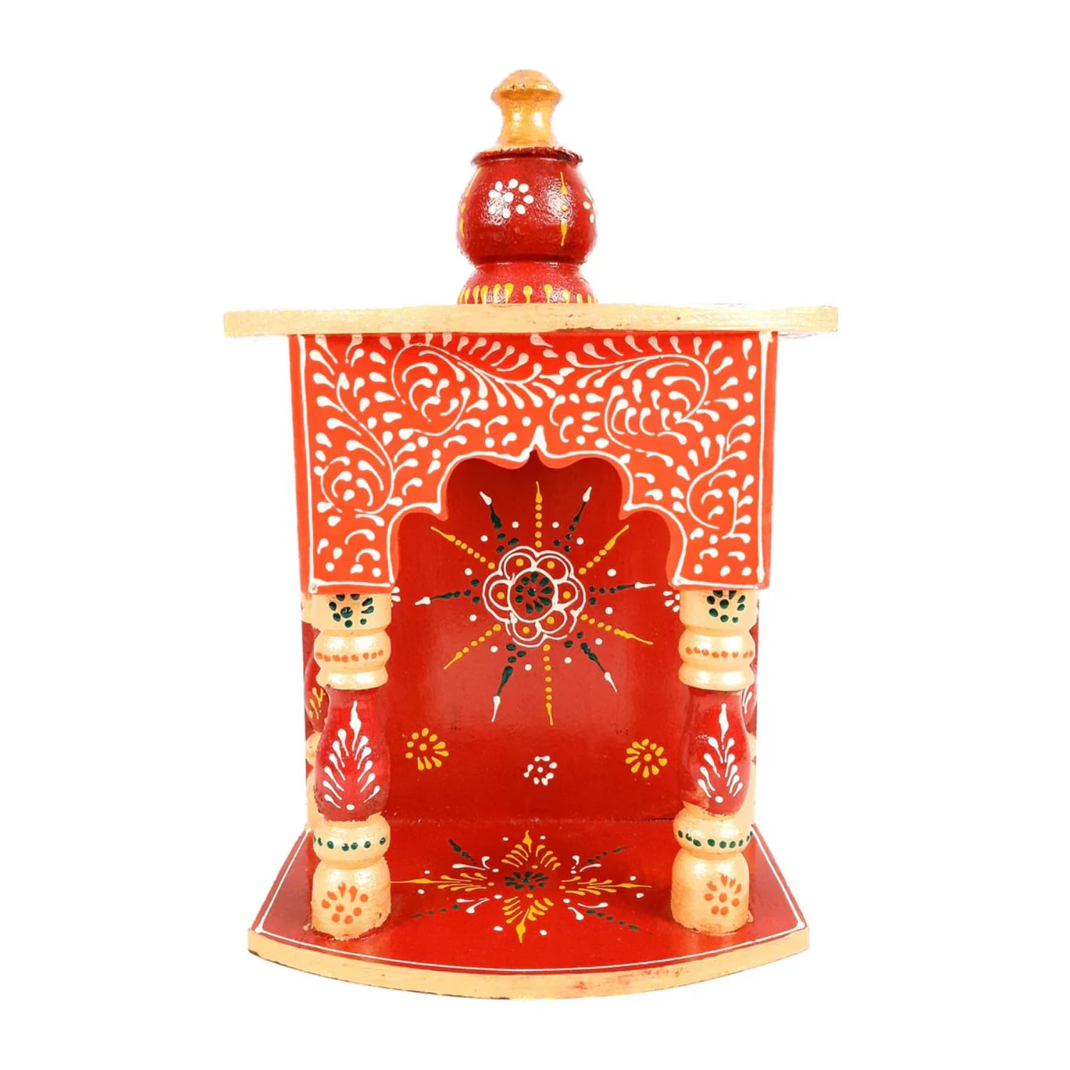 Apka Mart The Online Shop Pooja Temple Hanging | God Temple for Home | Wooden Mandir Stand | Puja Unit Small Wall Mounted with Detachable Gumbad - for Ghar, Office & Shop - 11 Inch