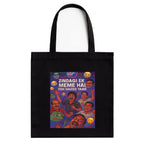 Kirmada Black Cotton Tote Bag | Zindagi Ek Meme Hai Toh Hasso Yaar Design | Funny Desi Meme Tote for College, Shopping & Daily Use | Zipper Closure | Reusable Eco Friendly Gift for Meme Lovers