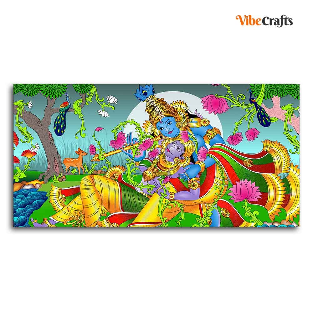VIBECRAFTS Canvas Paintings for Living Room Drawing Room Of Radha And Krishna Canvas Wall Painting Fitted With Wooden Frame for Home | Office | Gift (PTVCH_2406)