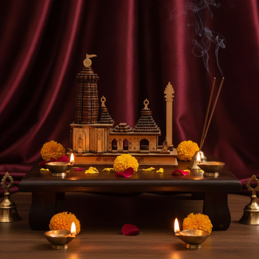 eXme Wooden Jagannath Puri Temple Model|Handcrafted Designed Replica Famous Puri Temple| Perfect for Home Décor, Spiritual Altars, Gifting, and Collectibles|Wood Carving, 12.7 x 12.5 Cm
