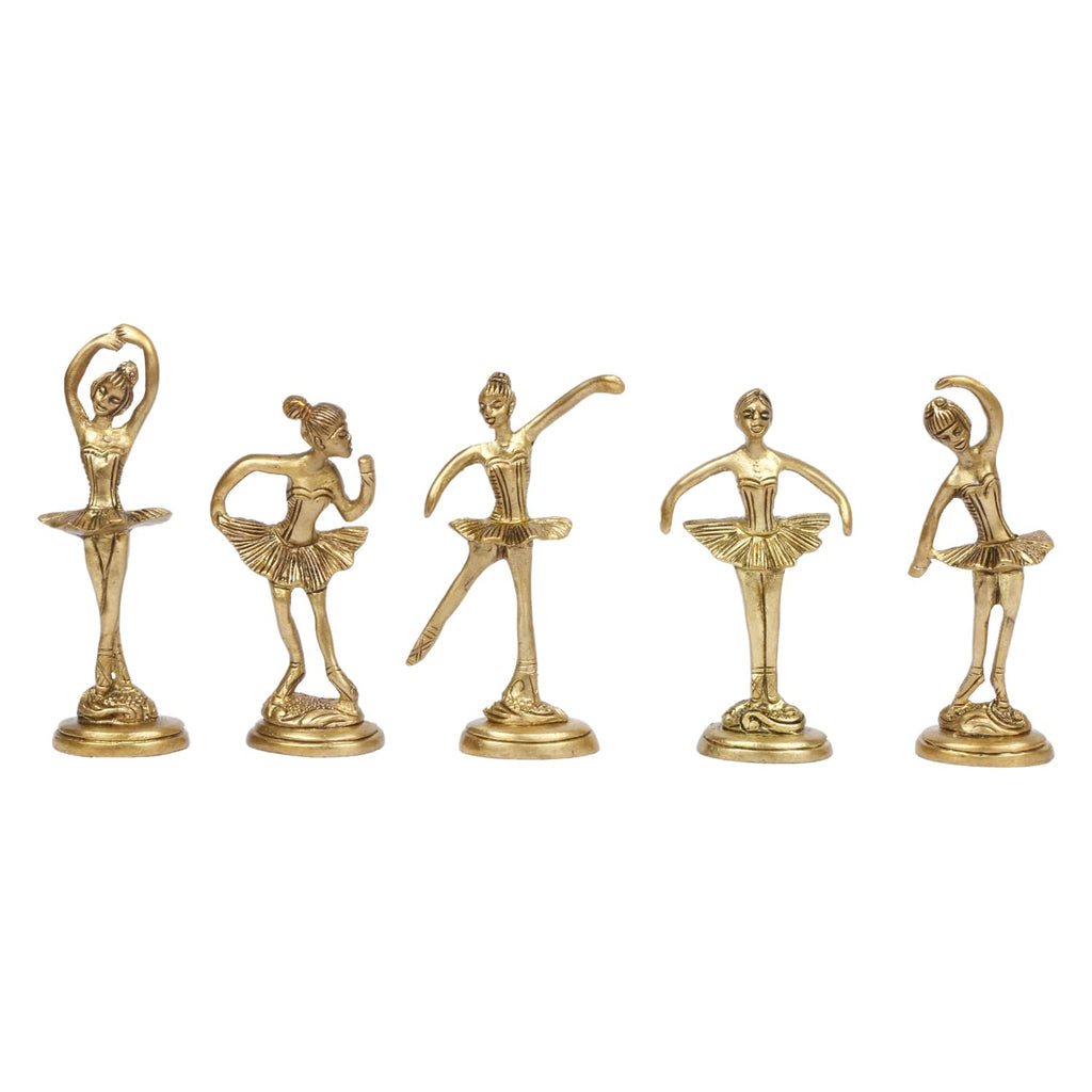 ARTVARKO Brass Beautiful Dancing Aerobics Girls Ladies Statue Set of 5 Statues.Idol Home Décor Showpieces 4 Inch Gold Color.