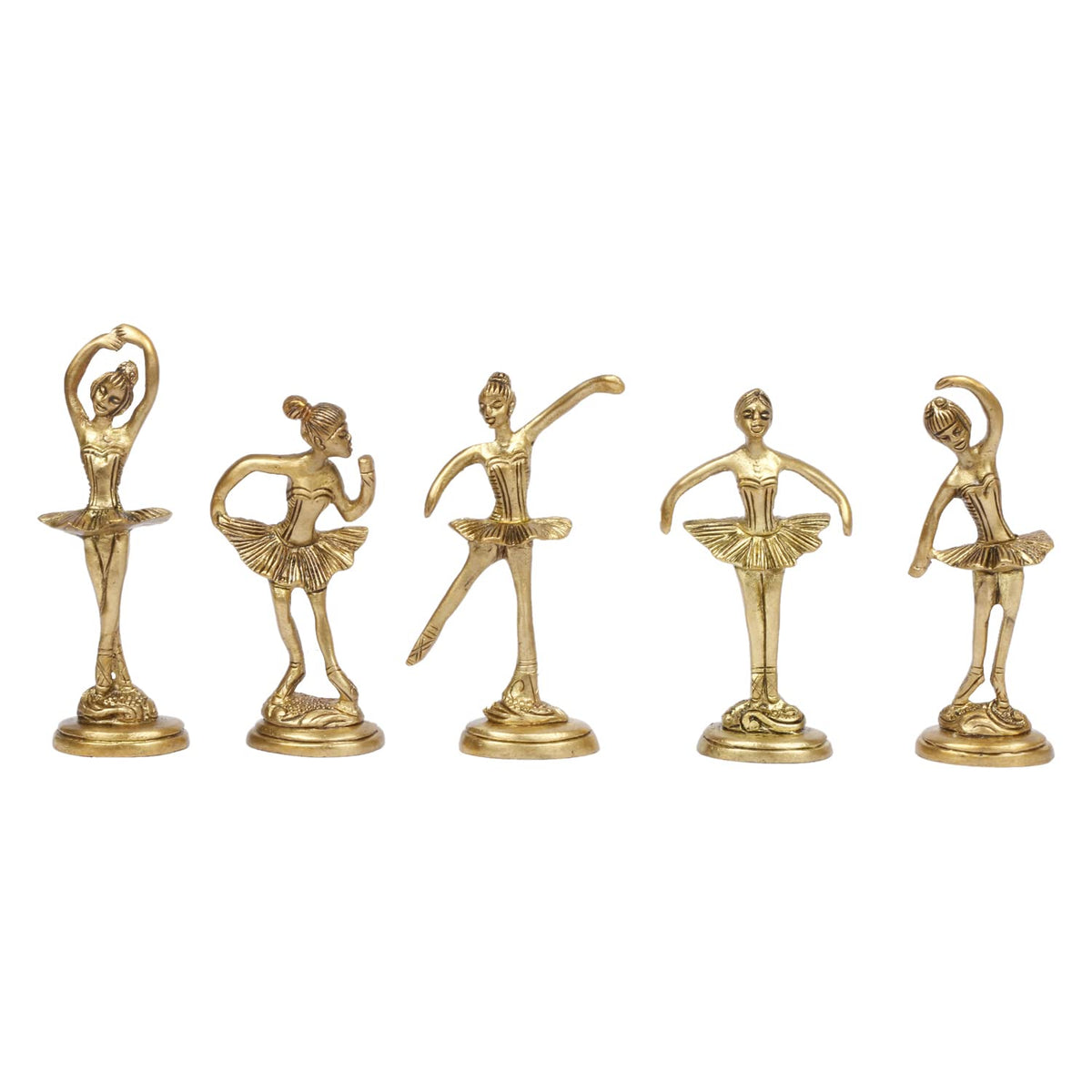 ARTVARKO Brass Beautiful Dancing Aerobics Girls Ladies Statue Set of 5 Statues.Idol Home Décor Showpieces 4 Inch Gold Color.
