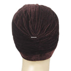 BISMAADH Velvet Soft Pleated Pre Tied Knot Readymade Turban/Pagri Head Wraps for Men & Women Brown