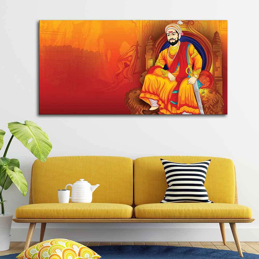VIBECRAFTS Canvas Paintings for Living Room Drawing Room Indian Warrior Chhatrapati Shivaji Maharaj Canvas Wall Painting Fitted With Wooden Frame For Home | Office | Gifts (PTVCH_2523N)