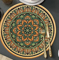 HomeCloud Round Printed Jute Placemat 20x20Cm | Heat-Resistant Table Mat with Anti-Skid Rubber Back | Decorative Dining, Centre & Coffee Table Mat (Orange_Beige, Pack of 2) Kafalo