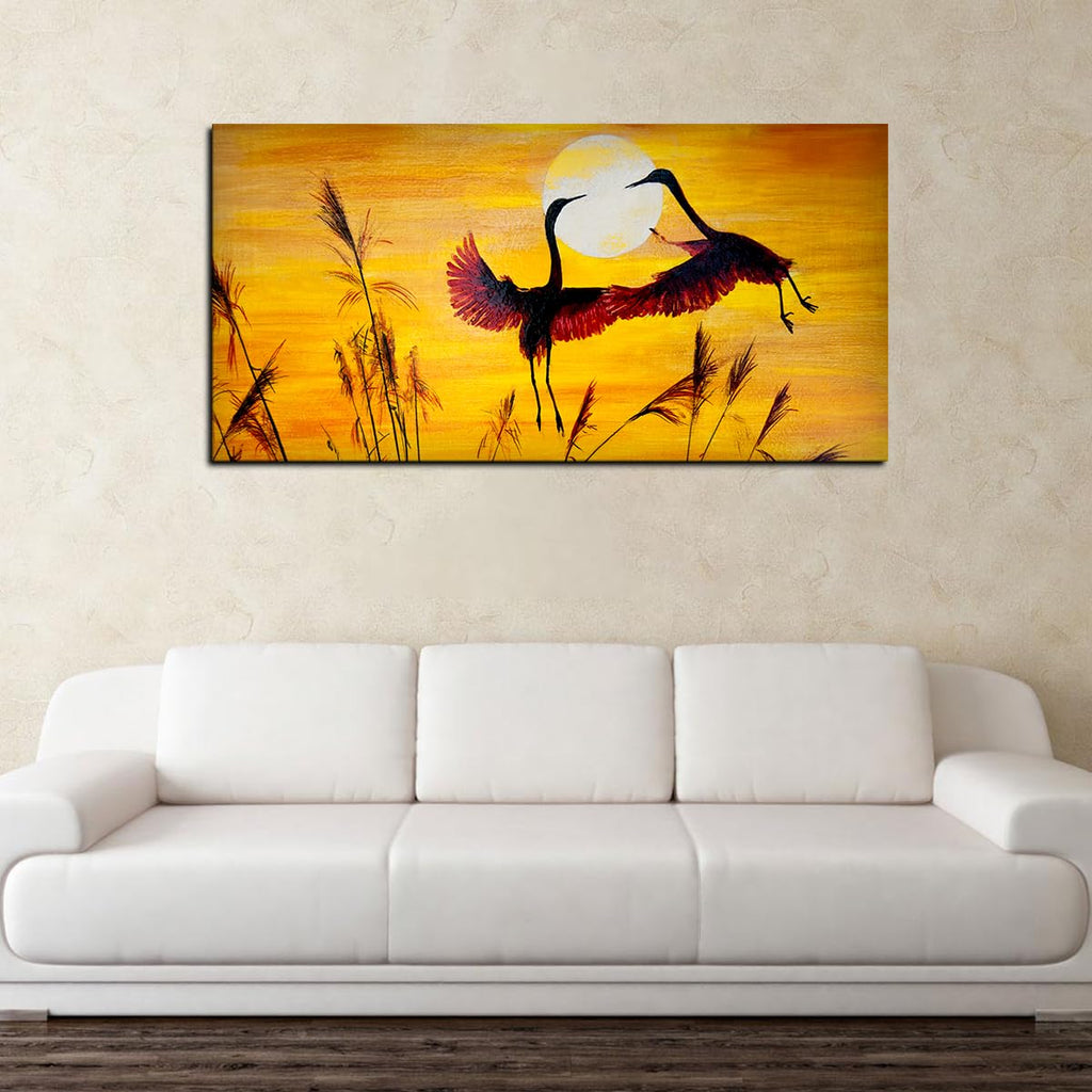 VIBECRAFTS Canvas Paintings for Living Room Drawing Room Canvas Wall Painting of Flamingos Pair Flying in Sunset for Home|Office|Gift(PTVCH_2396NV)(48 x 24 Inches)