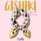 GISHIKI Cat Print Scarf | Hand-drawn Cat Illustrations | Lightweight Satin touch | One Size
