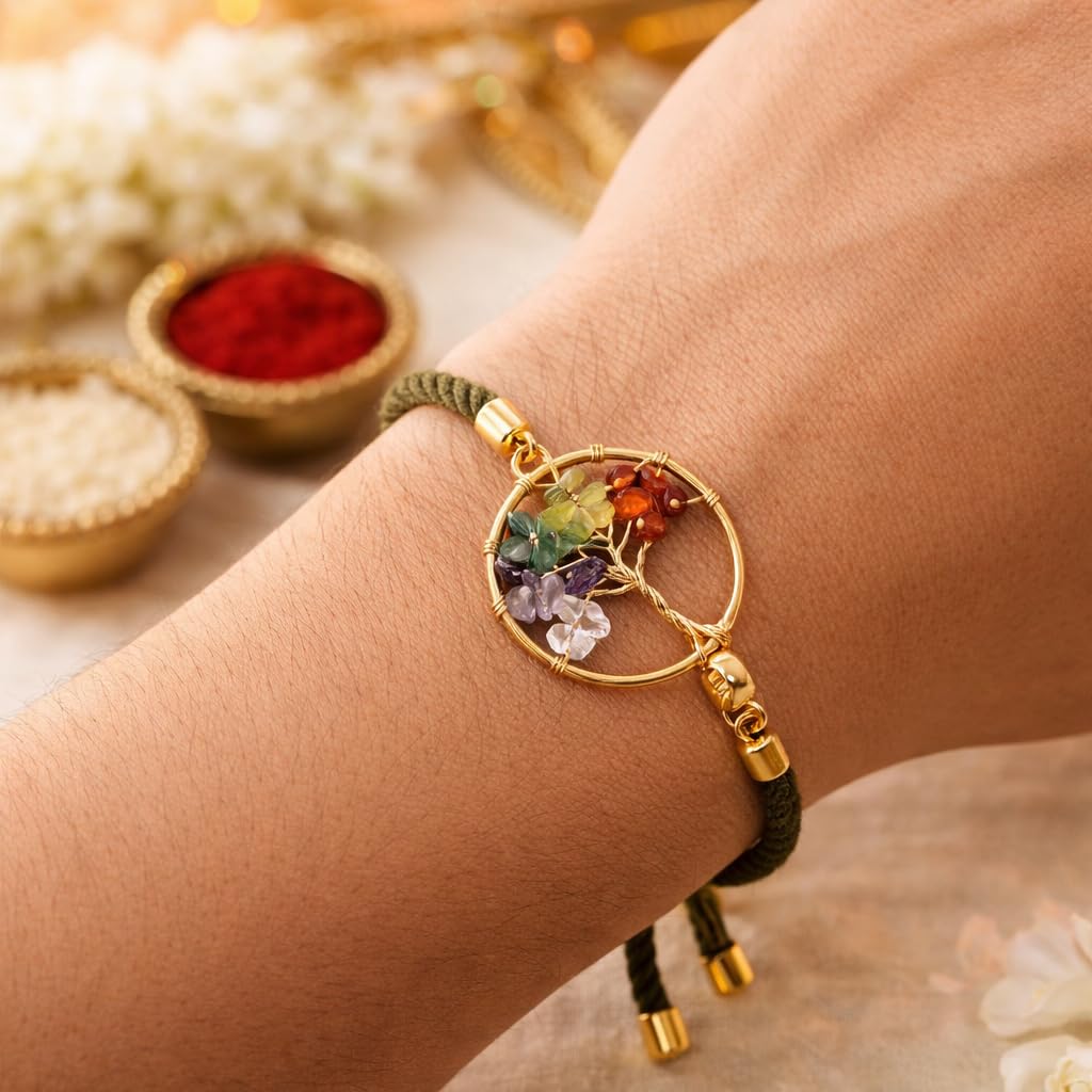 CraftVatika 7 Chakra Bracelet for Women Girls, Tree Of life Lucky Charm Adjustable Bracelet for Women, Handmade Spriritual Energy Daily Wear Lucky Charm, Birthday Healing Gift Colorful Stone bracelets