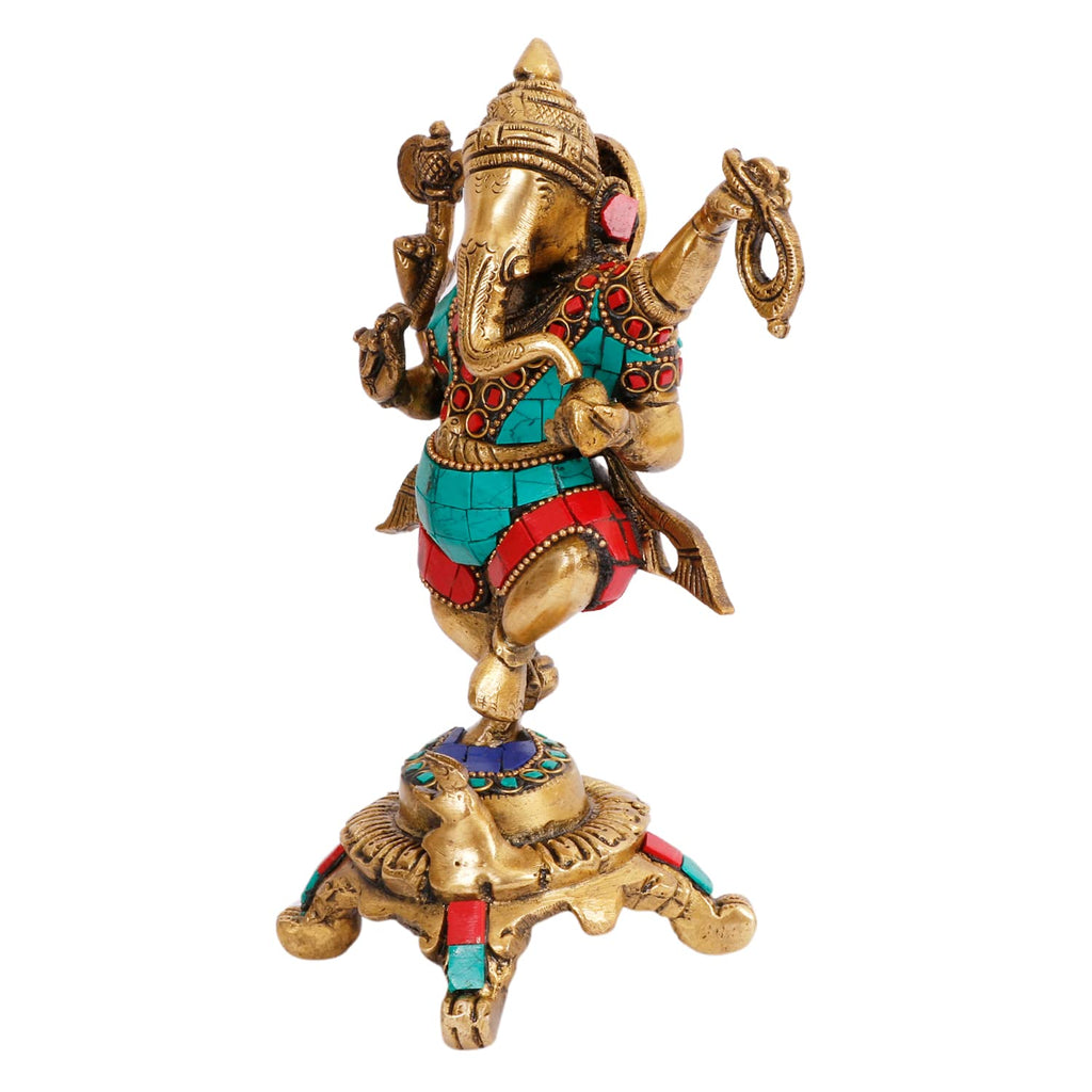 ARTVARKO Brass Dancing Ganesh Idol Multicolor Statue Murti Blessing Ganesha Vinayak Ganpati Sitting Sculpture Bhagwan Home Entrance Décor Temple Puja Gift Height 7.5 Inch