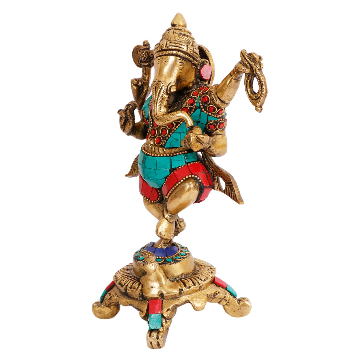ARTVARKO Brass Dancing Ganesh Idol Multicolor Statue Murti Blessing Ganesha Vinayak Ganpati Sitting Sculpture Bhagwan Home Entrance Décor Temple Puja Gift Height 7.5 Inch