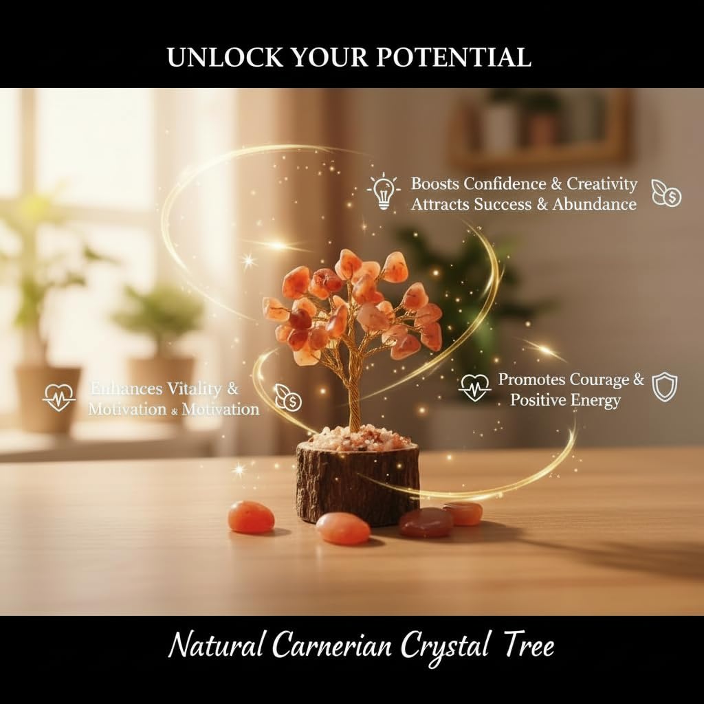 Arihant Gems and Jewels® Natural Crystal Mini Tree for Home Decor & Vastu | Feng Shui Healing Stone Tree | Wealth & Positive Energy Bonsai Gift (Carnelian Crystal)
