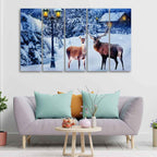 VIBECRAFTS Deer In Snowy Forest 5 Pieces Canvas Wall Painting For Home | Office | Living Room | Gift (PTVC5Pcs4_8542)