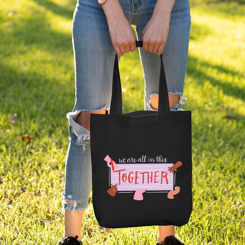 Theyayacafe Printed Cotton Black Tote Bag, Multipurpose Bag, Lightweight