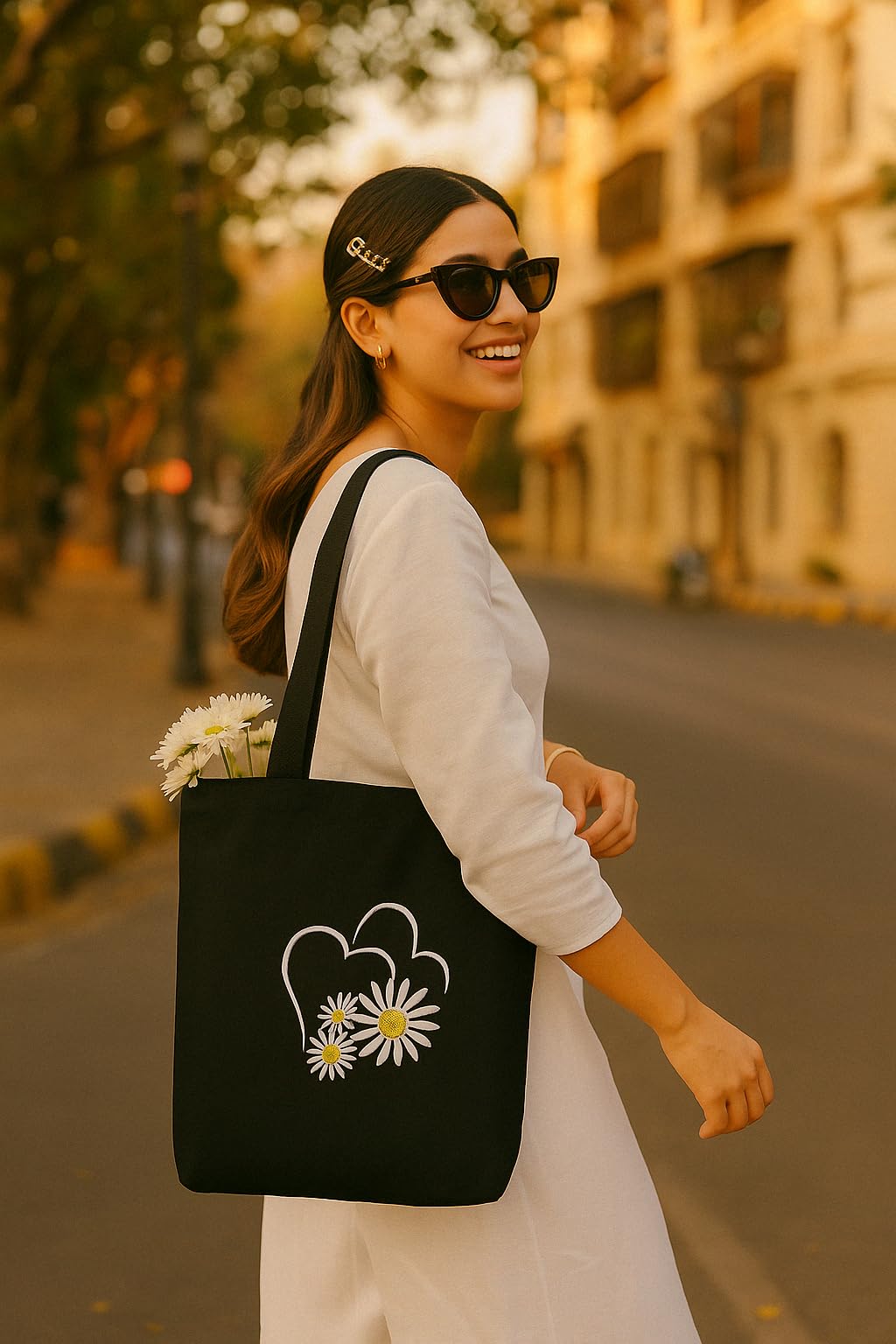 MASQ by Q-One Cute Genes Foldable Reusable Tote Bag for Women with Zip | College Bag for Girls | 100% Organic Canvas Tote for Shopping, Travel & Beach | Multi-Purpose Sturdy Bag with 15kg Capacity