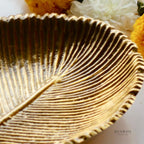 BEHOMA Metal Leaf Shape Tray for Home Decor, Small, Golden