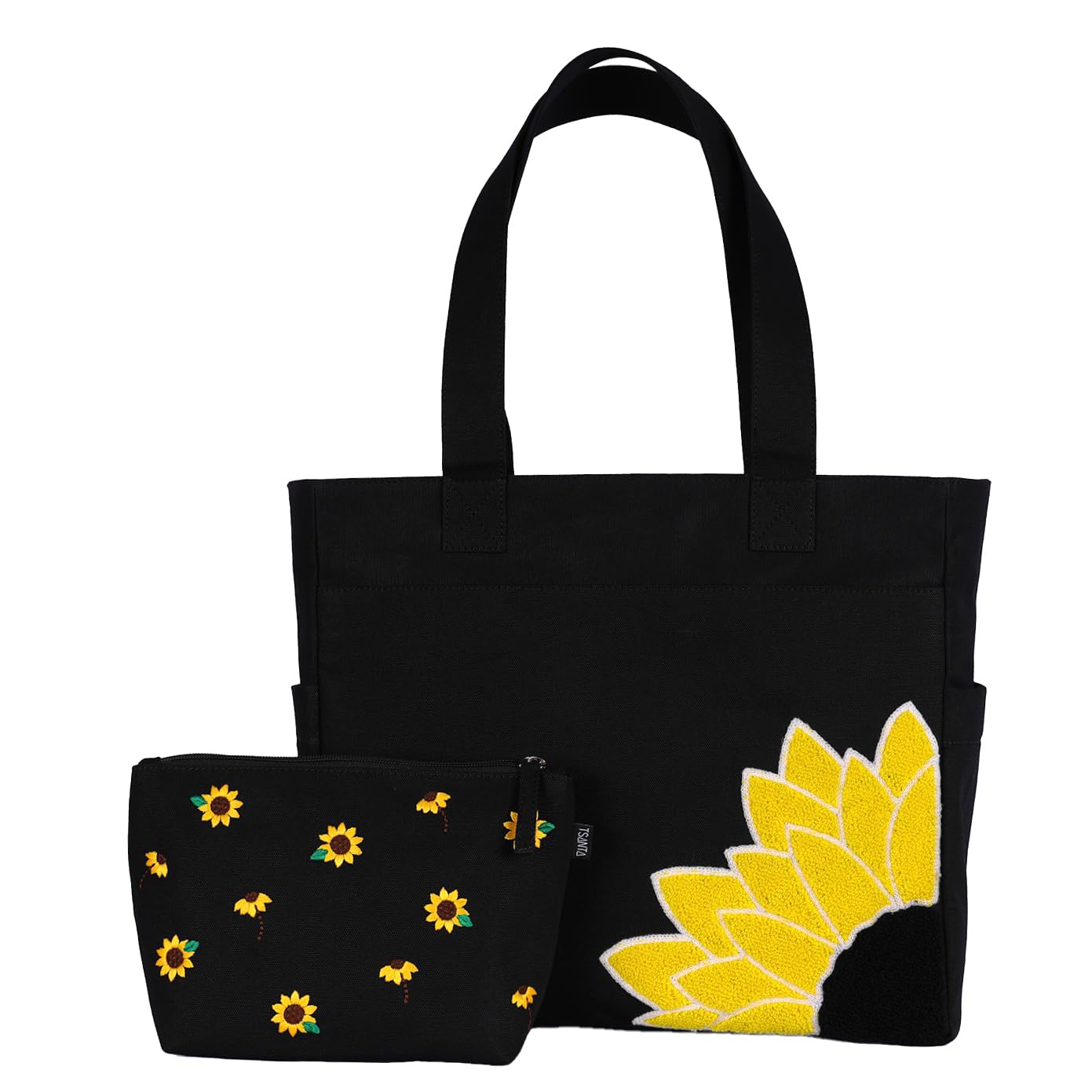 TSANTA U-Shaped Canvas Tote Bag with Pouch Combo (Large, Sunflower Print) | Cotton Shoulder Tote with Zipper Closure | Reusable Shopping, Travel & Everyday Carry Bag for Women