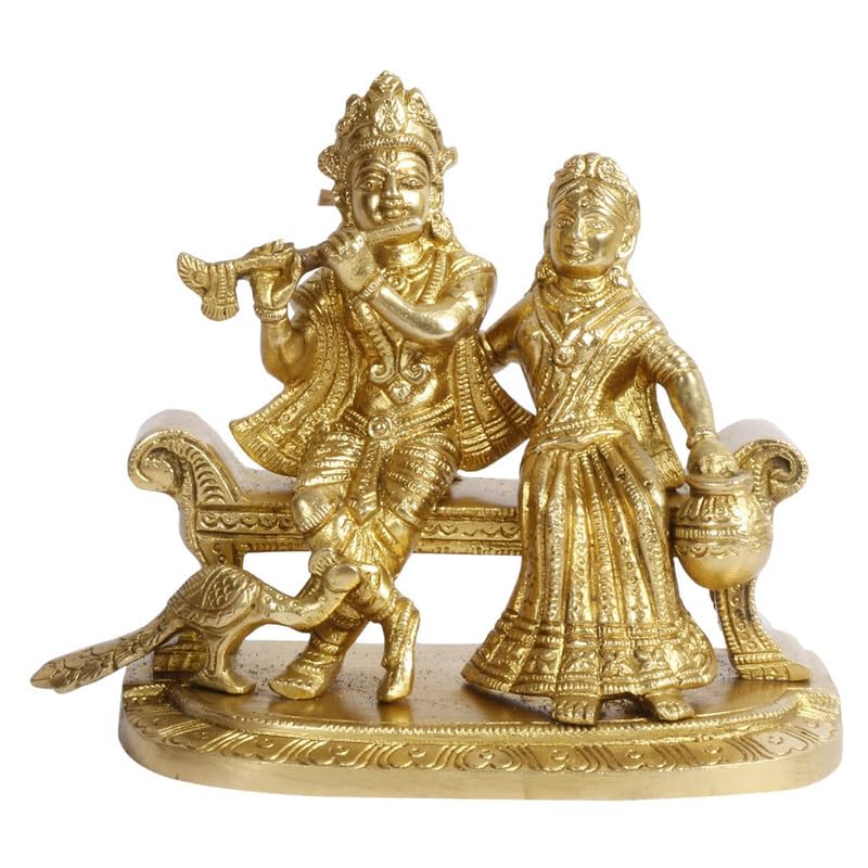 SVARUP Brass Radha Krishna Bhagwan Murti on Sofa in Gold Color Height 5.5 Inch