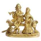 SVARUP Brass Radha Krishna Bhagwan Murti on Sofa in Gold Color Height 5.5 Inch