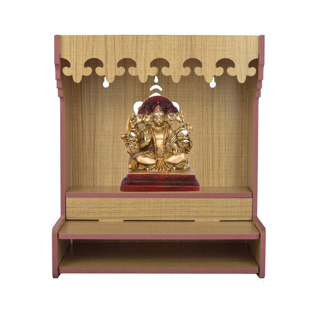 CrazyInk Handmade Beautiful Wooden Temple/Home Temple/Puja Mandir/Wall Hanging and Table Top Home Mandir Temple/Home Decor Beautiful Wooden Temple with Storage Box (RED) (Cream)