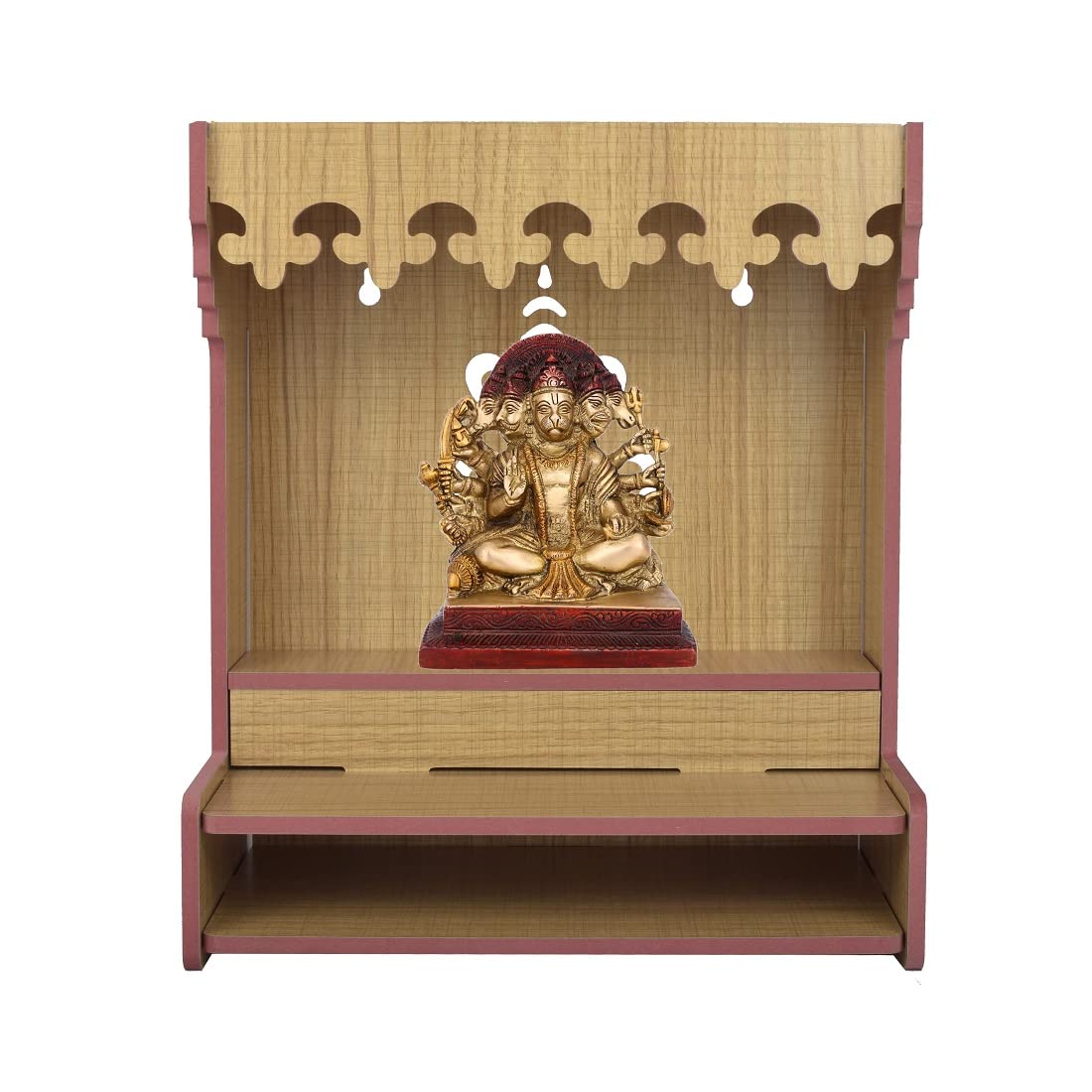 CrazyInk Handmade Beautiful Wooden Temple/Home Temple/Puja Mandir/Wall Hanging and Table Top Home Mandir Temple/Home Decor Beautiful Wooden Temple with Storage Box (RED) (Cream)